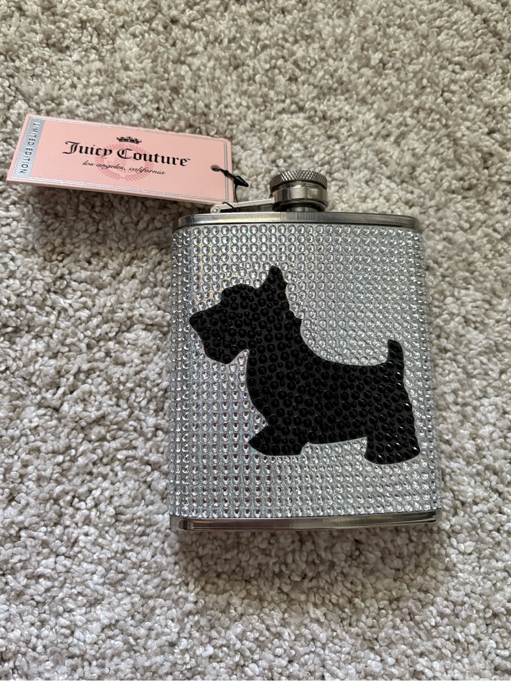 New Limited Edition Juicy Couture 7oz. crystal Scottish Scot Dog Flask Bling - Picture 2 of 11